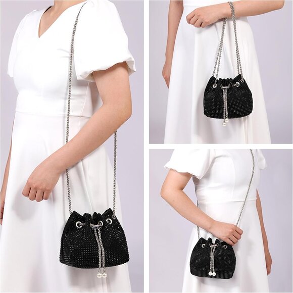 Women Glitter Pearl Crossbody Clutch Mini Bag for Formal Events - Picture 3 of 7